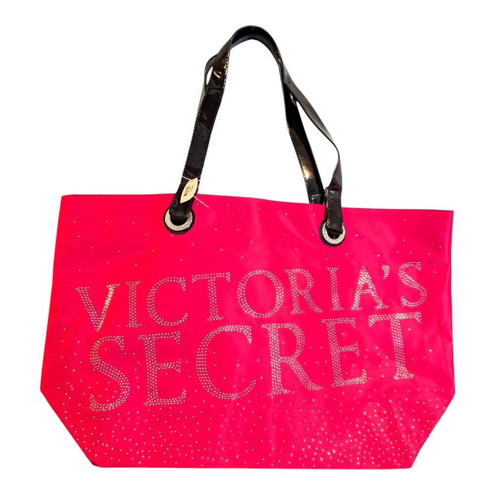 Victoria's Secret Solid Pink Bling Vintage Tote Bag Rhinestones Pink